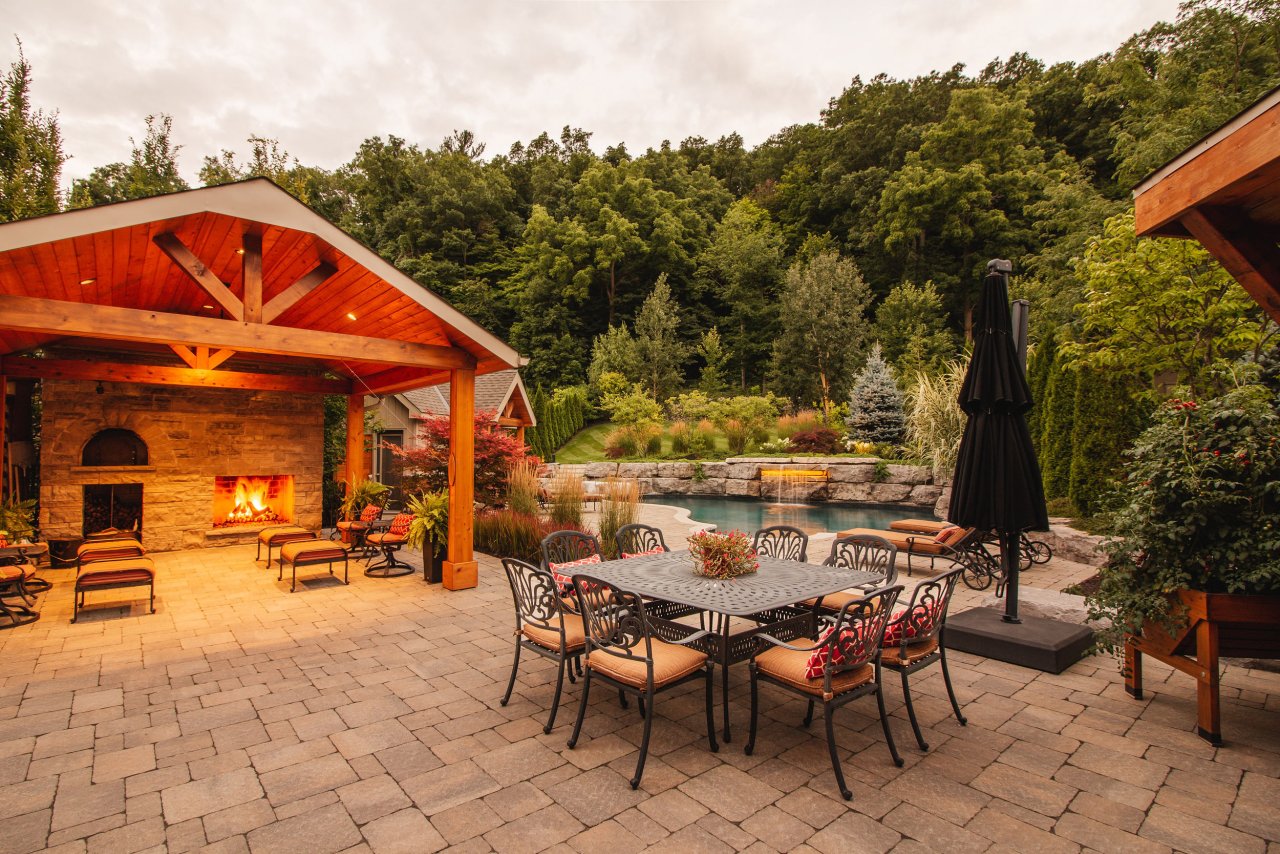 Outdoor fireplace and dining