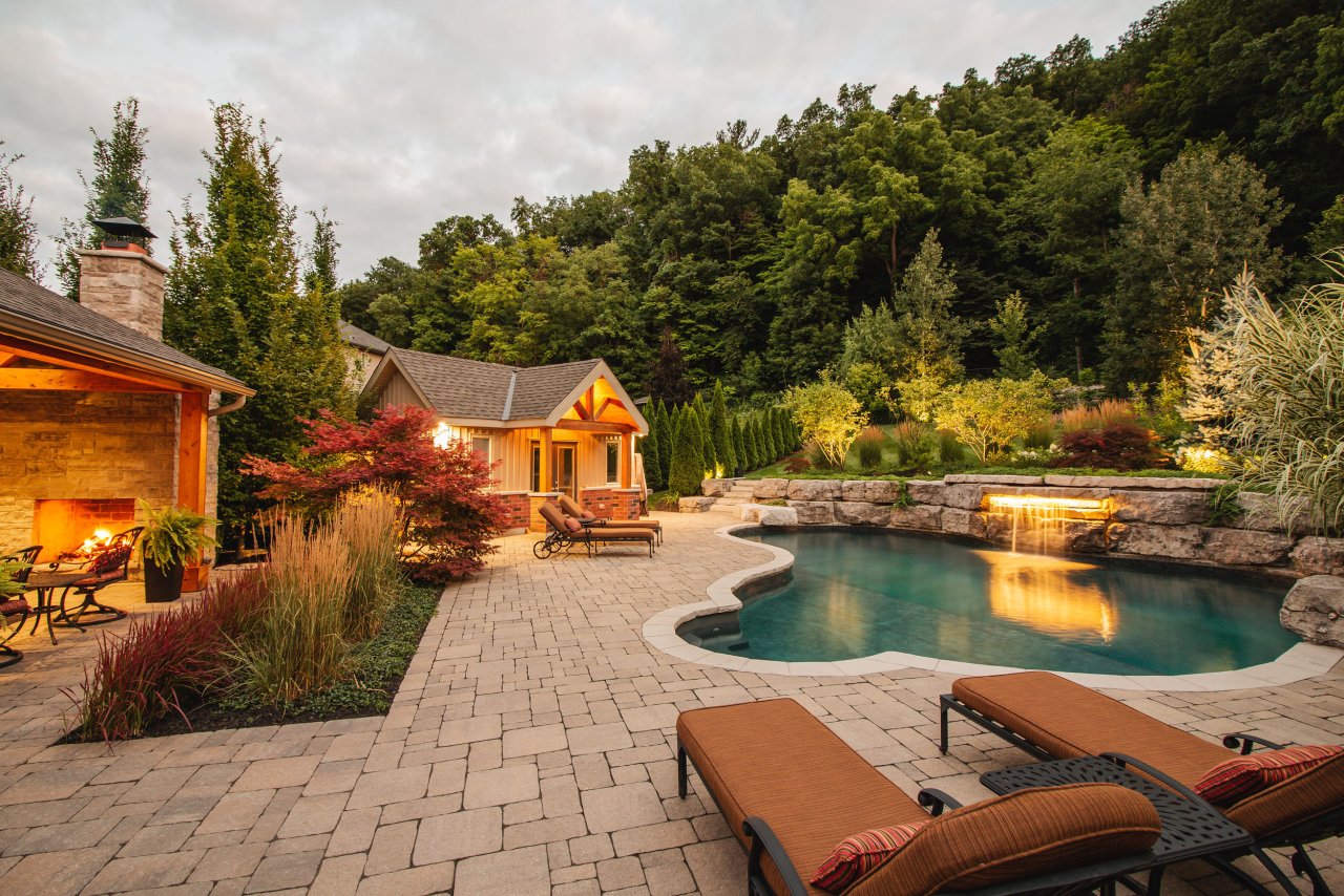 Backyard landscapes and pool